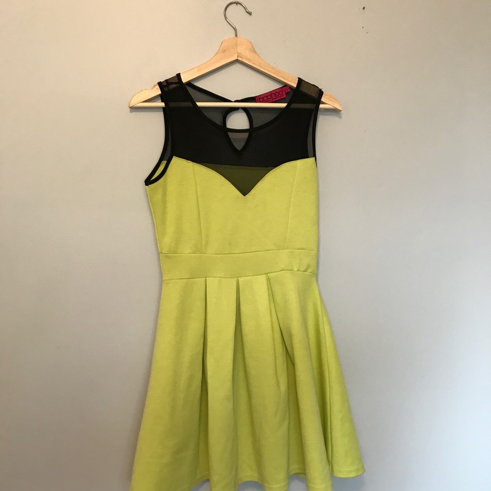 BooHoo Lime Green and Black Mesh Dress